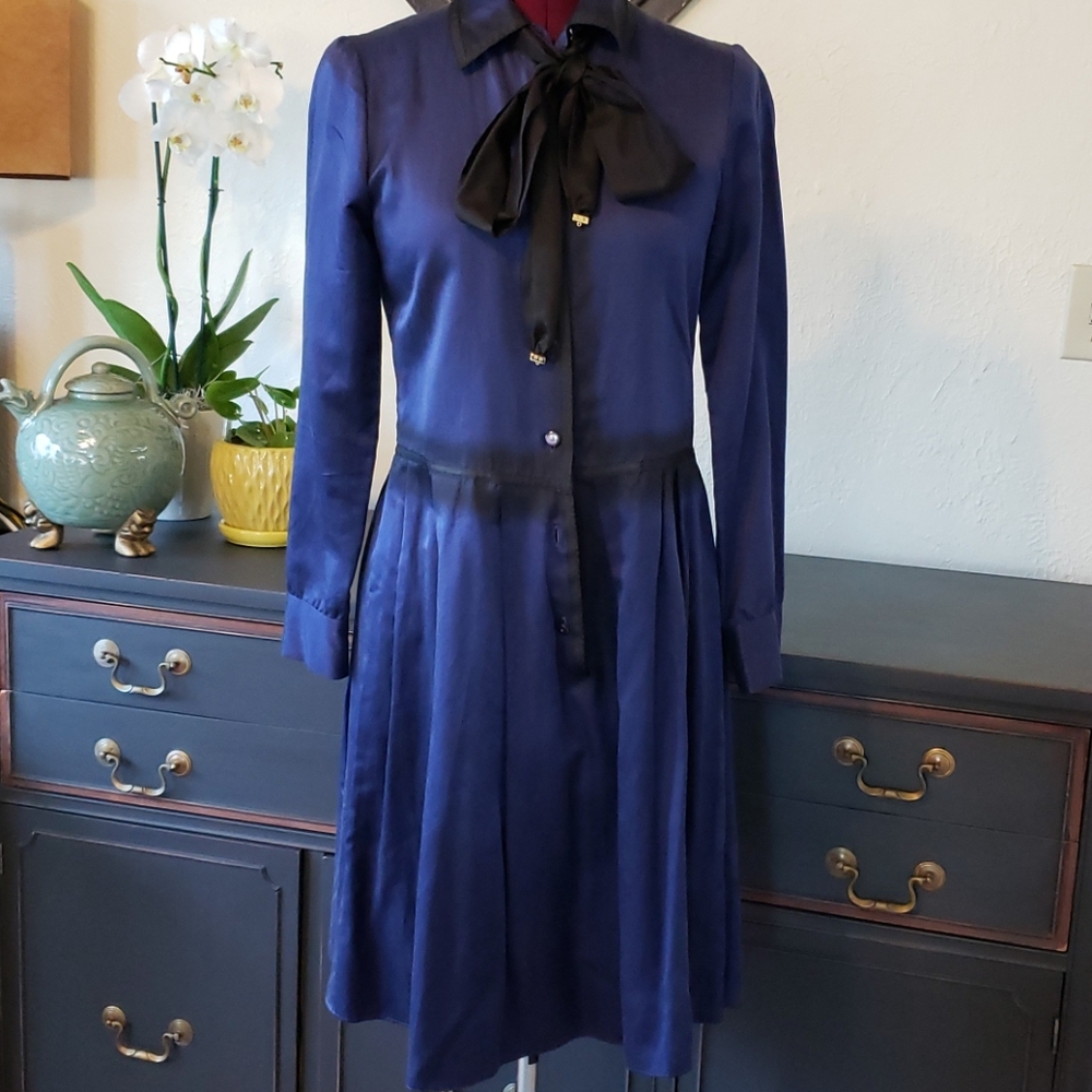 Cynthia Rowley blue silk dyed bowtie dress